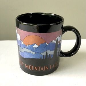 Rocky Mountain Park Souvenir Mug Black Ceramic Shimmery Scenic Mountain Design